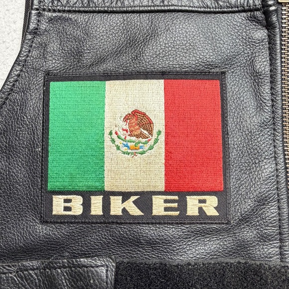 Pro-Rider Vest Mens Medium Black Leather Biker Zip RPM Riders Flag Patches USA - Picture 4 of 7